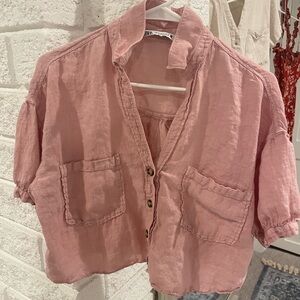 Zara Blush Pink Linen Shirt